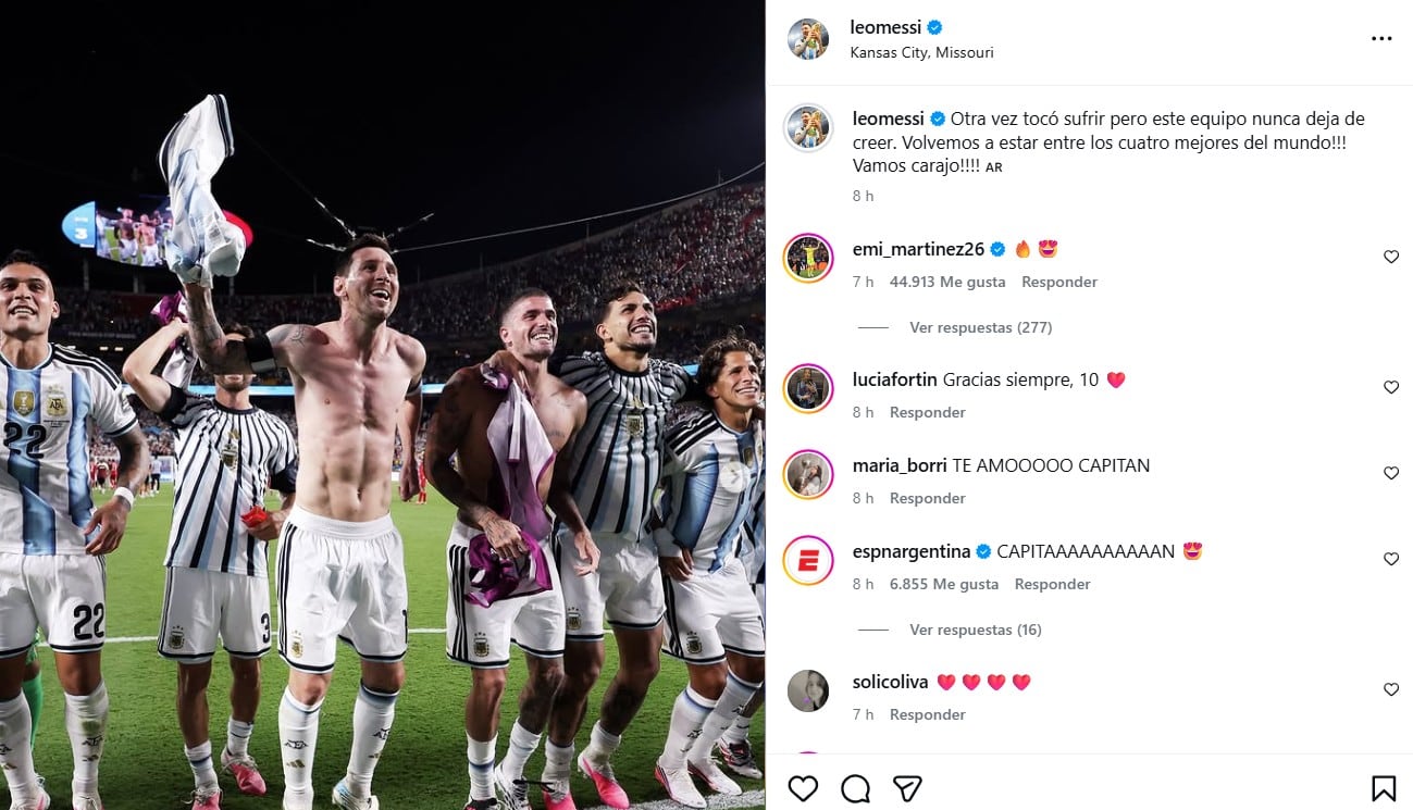 El posteo de Messi en Instagram