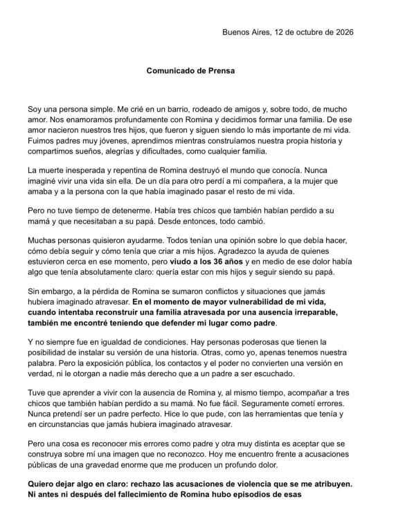 Primera parte del comunicado de Giordano