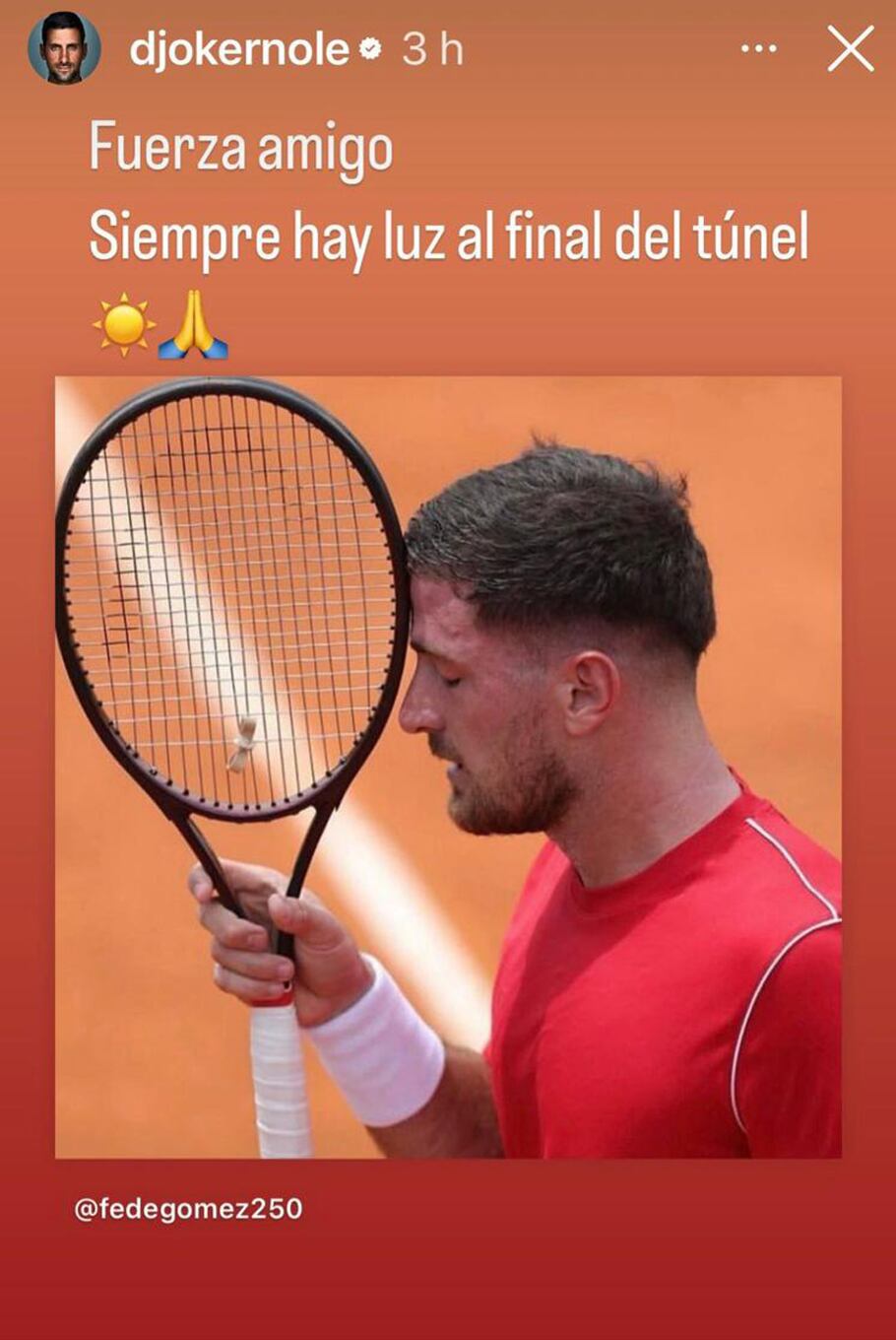 La respuesta de Novak Djokovic en marzo pasado cuando Federico Gómez hizo un posteo que sacudió a todos en el mundo del deporte