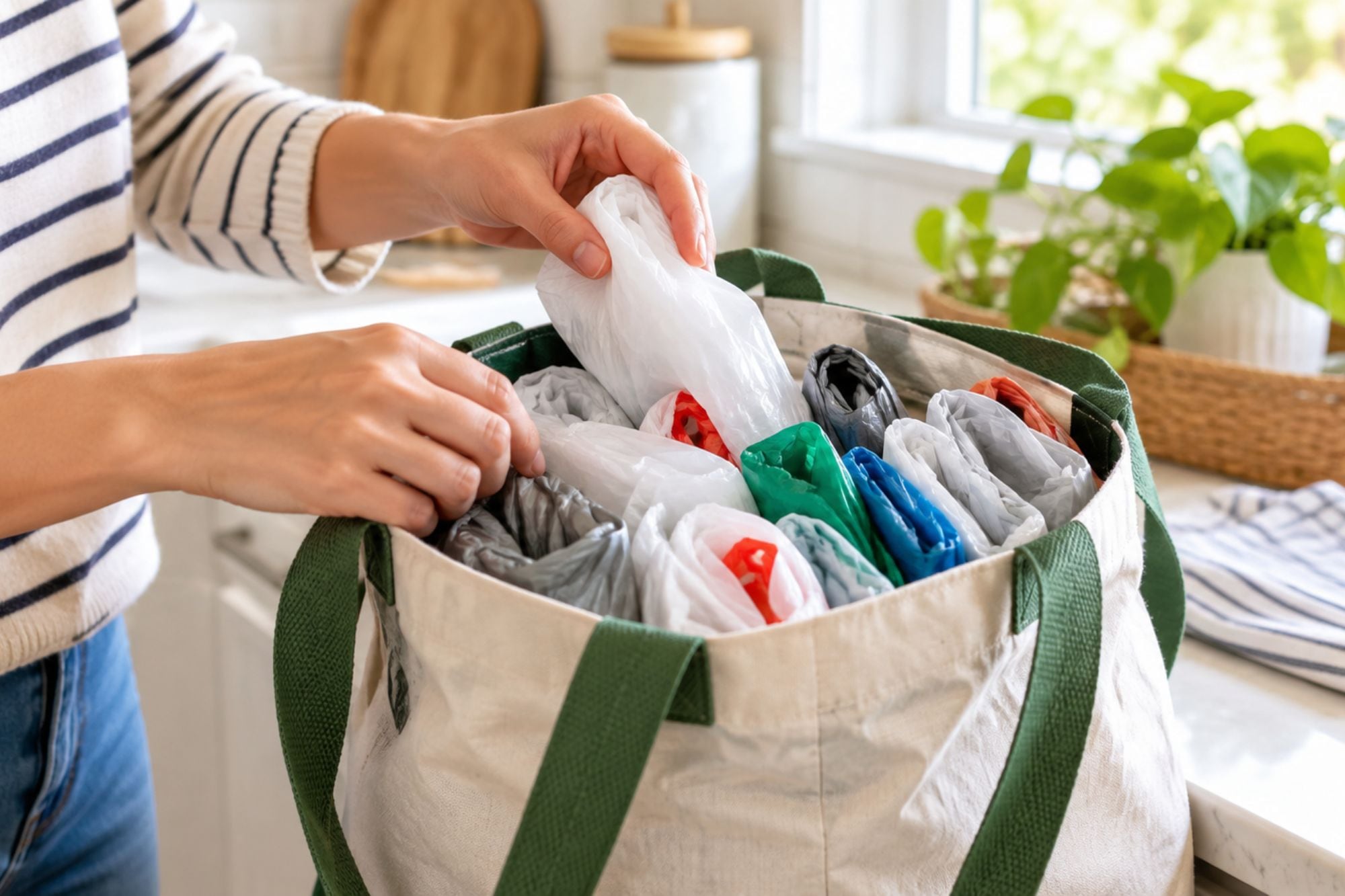 Guardar todas las bolsas en un mismo lugar puede generar una mayor sensación de organización (Foto: imagen ilustrativa con IA)