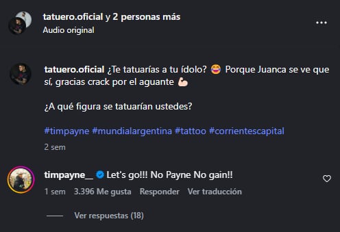 La reacción de Tim Payne al tatuaje