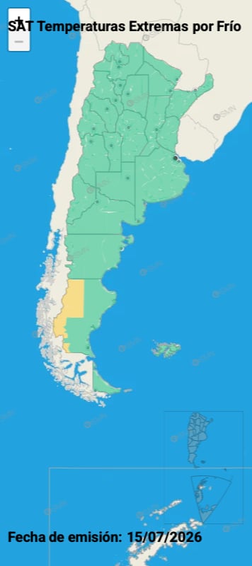 El mapa de temperaturas extremas del SMN para este jueves