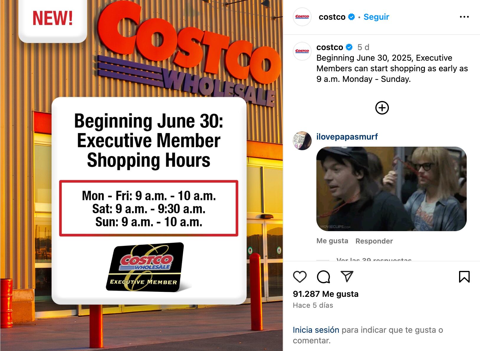 La publicación sobre los horarios extendidos causó debate entre los consumidores. Foto: IG Costco