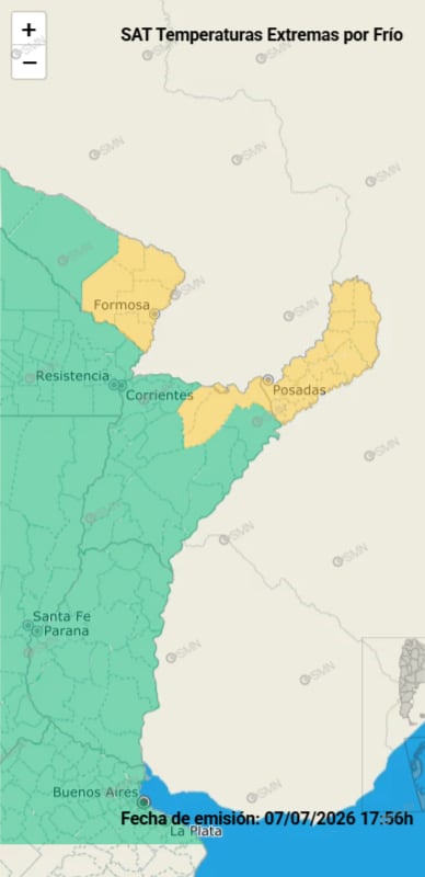 En tres provincias rige una alerta por frío extremo
