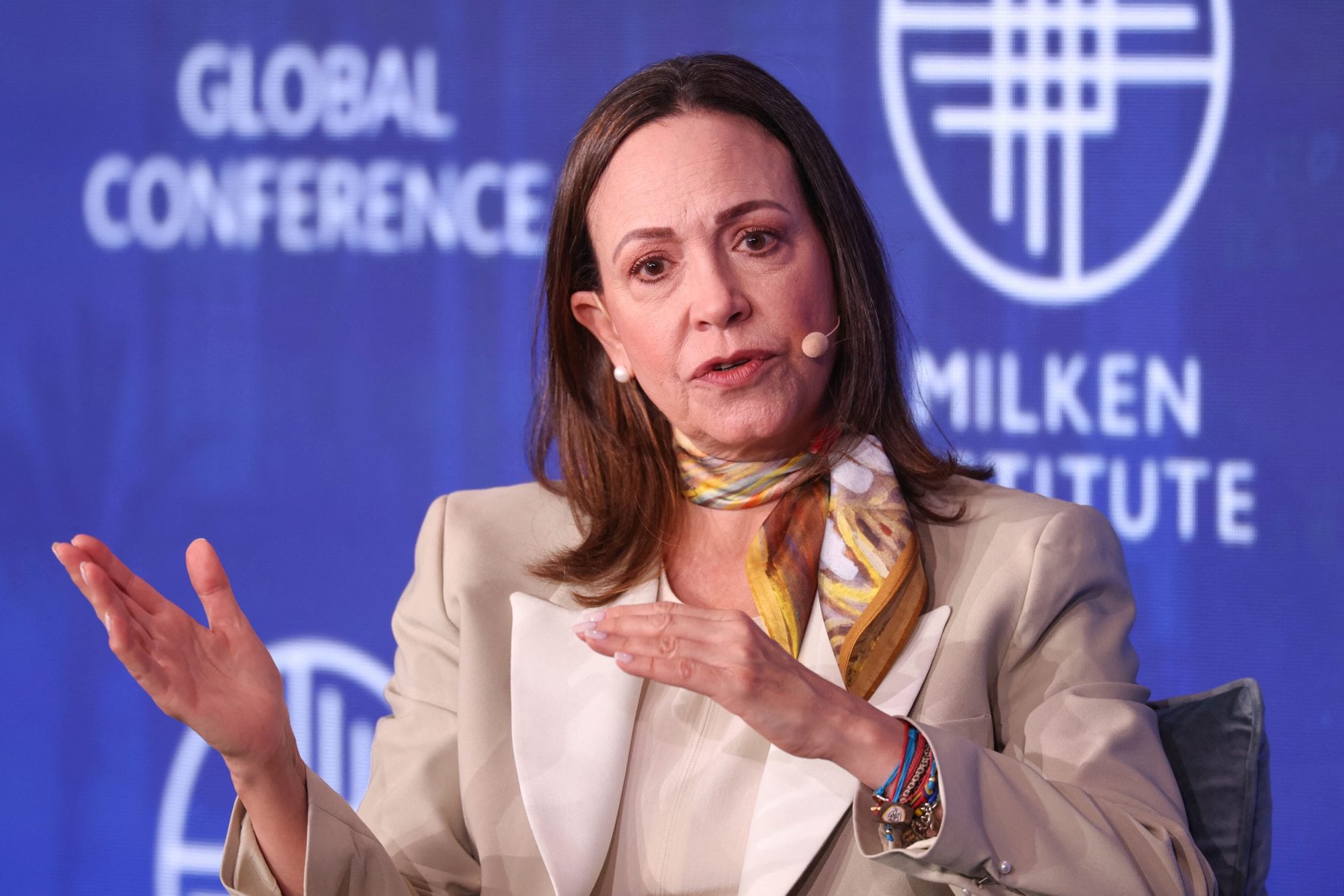 La líder opositora venezolana María Corina Machado, en el Beverly Hilton, en Los Ángeles.