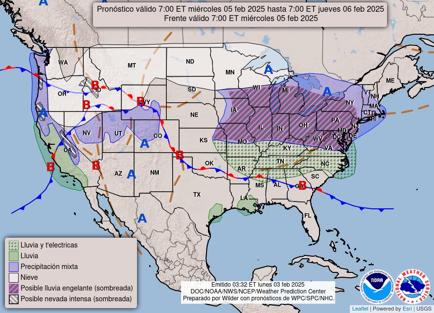 Las alertas meteorológicas del pronóstico del clima en EE.UU. para este miércoles 5 de febrero