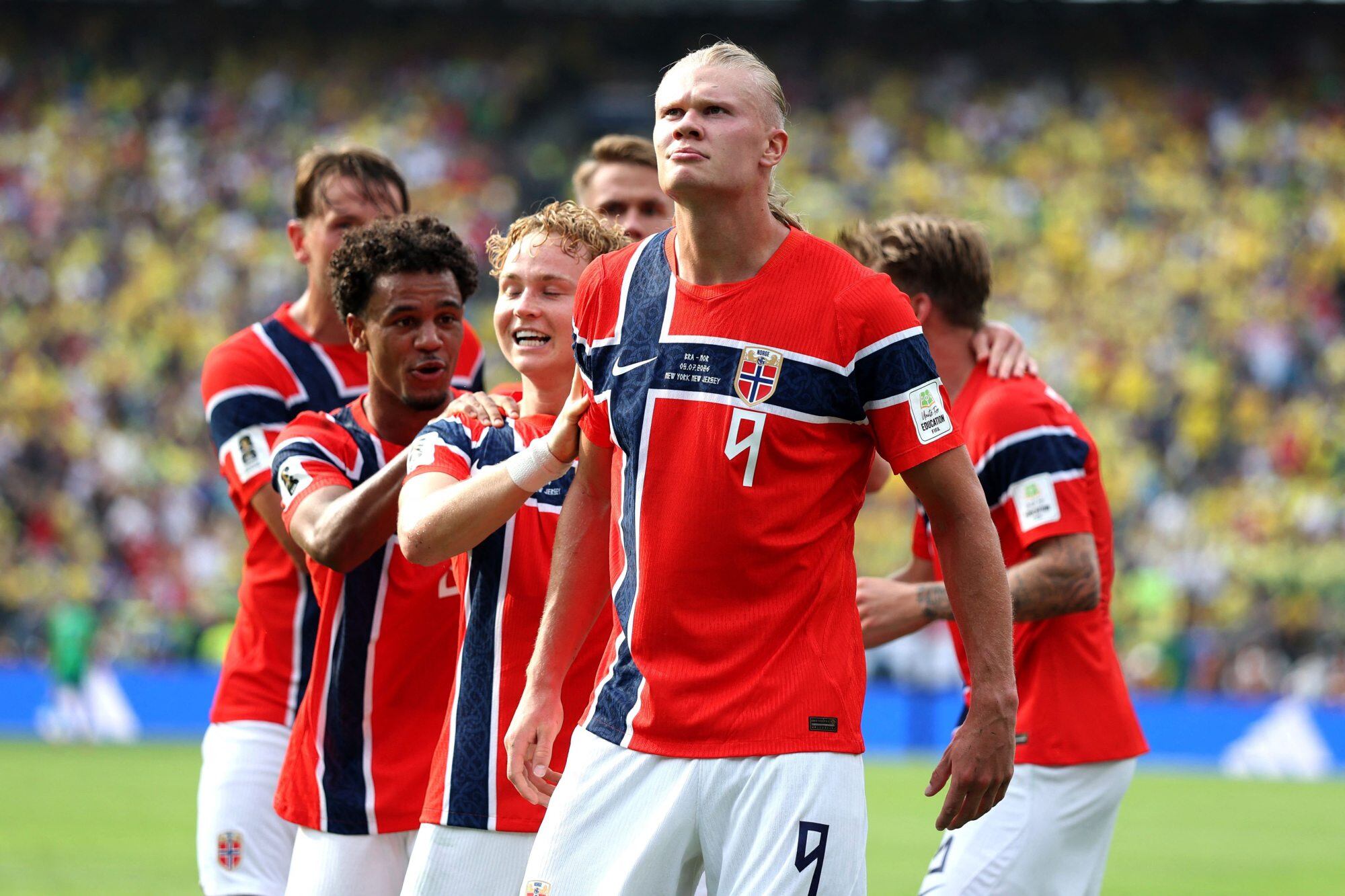 Haaland fue autor de los dos goles que le dieron a Noruega el pase a octavos de final en el partido disputado ante Brasil (Foto: AL BELLO / GETTY IMAGES NORTH AMERICA / Getty Images via AFP)