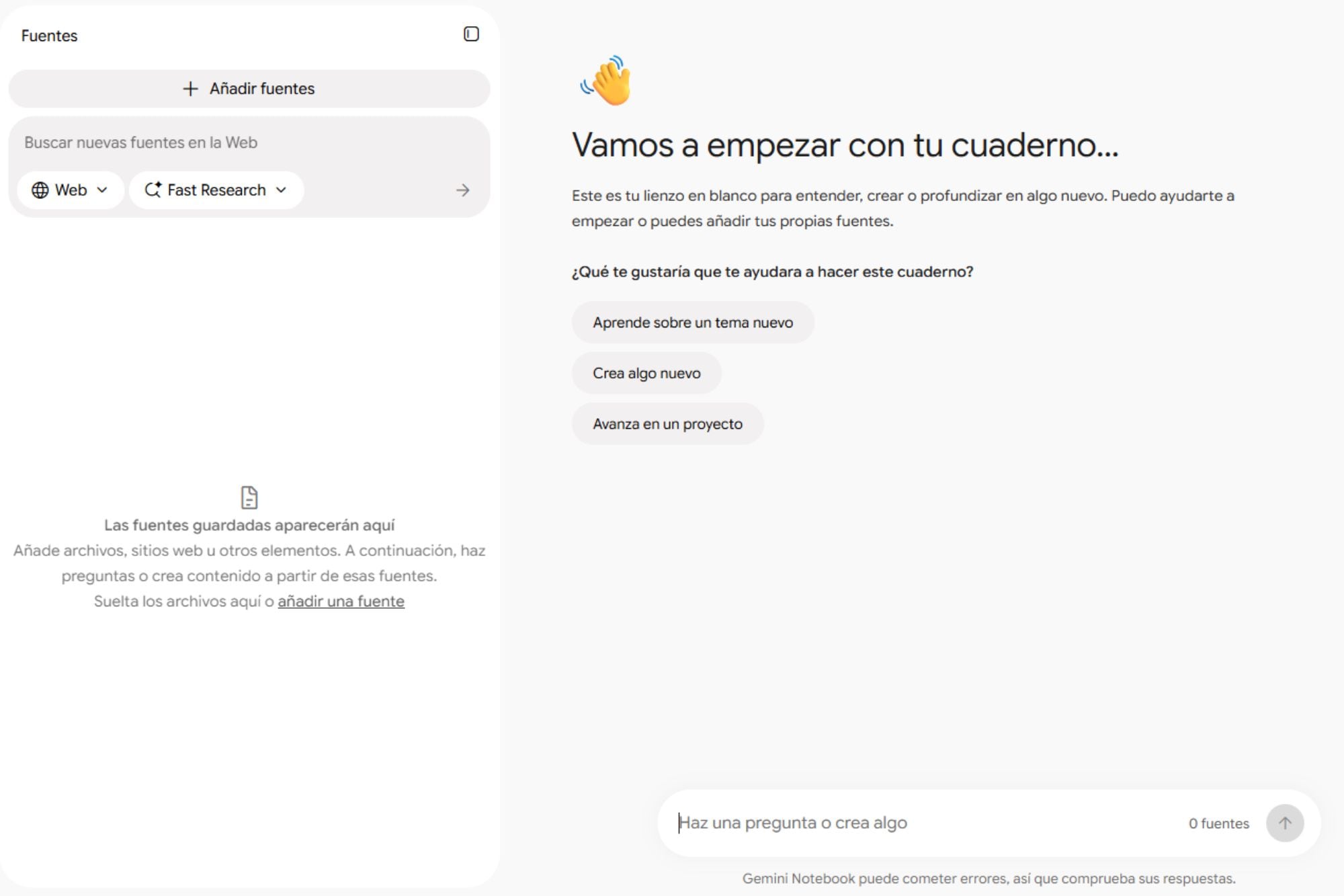 La interfaz de la plataforma es directa: se agregan las fuentes a la izquierda y se interactúa con el contenido en el centro de la pantalla