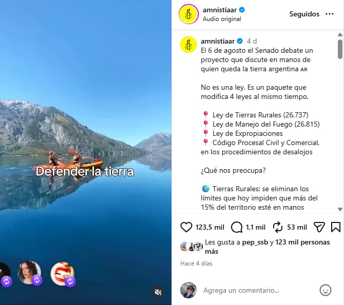 El posteo de Amnistía Internacional, organización que también convocó a la marcha