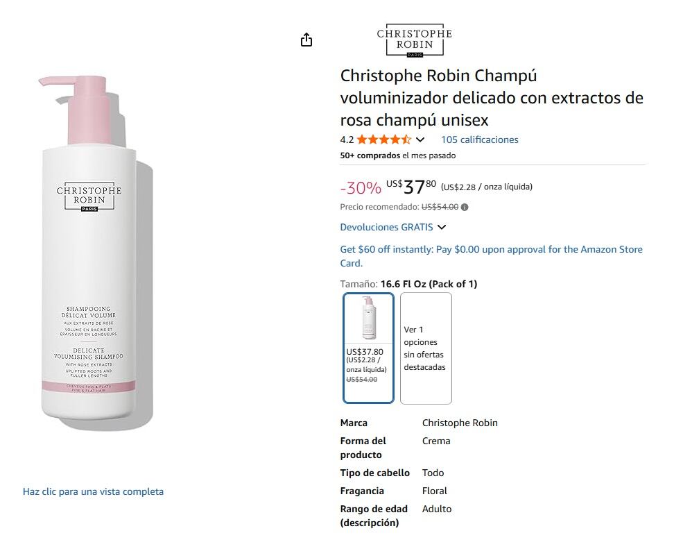 El champú, que normalmente cuesta US$54, está en oferta a US$37,80 en Amazon por los descuentos del Black Friday (Amazon/Christophe Robin)