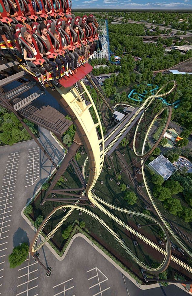 La Tormenta Rampaging Run dejará caer a los visitantes a una altura récord de 87 metros con un ángulo vertical de más de 95 grados (Six Flags)