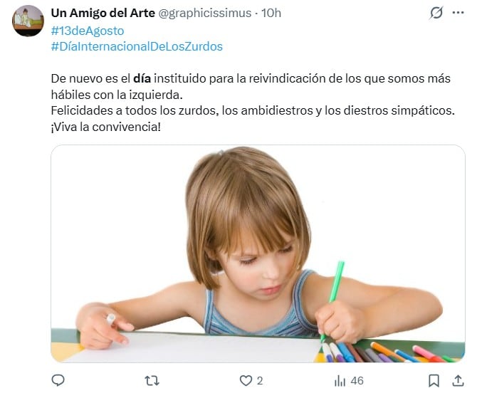Las redes sociales se llenaron de memes por el Día Internacional de los Zurdos (Captura: X)