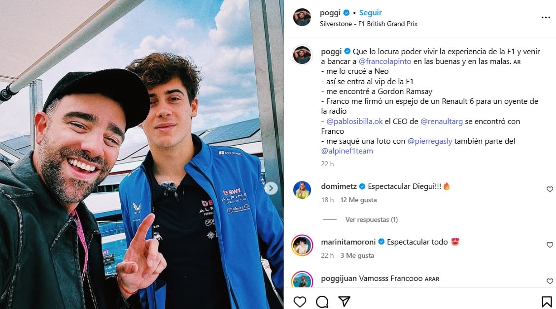 Diego Poggi visitó el circuito de Silverstone de la Fórmula 1 y se cruzó con Franco Colapinto