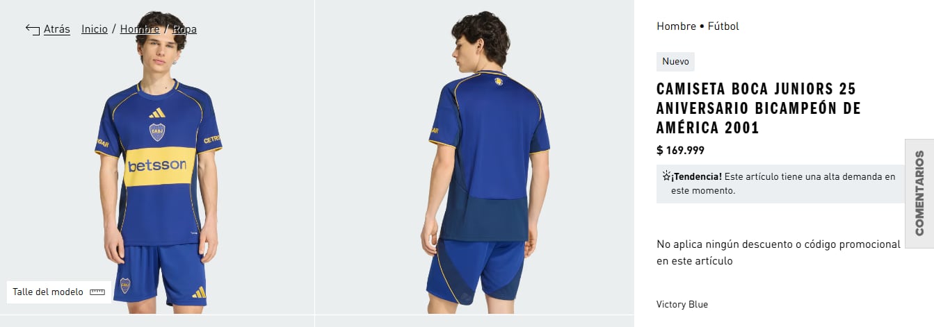 El valor de la nueva camiseta de Boca Juniors es de $169.999