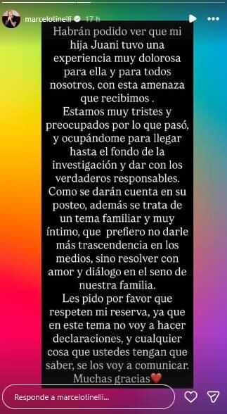 El lapidario posteo de Paula Robles contra Marcelo Tinelli tras la denuncia de su hija Juana: “Huye del egoísta” 13 La reacción de Tinelli al desesperado pedido que hizo su hija Juana.