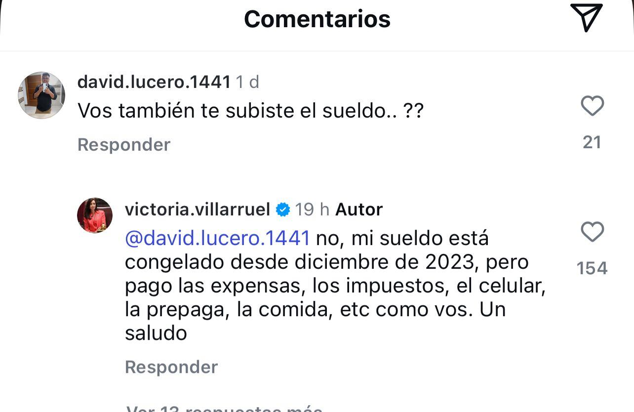 Las respuestas de Villarruel en Instagram