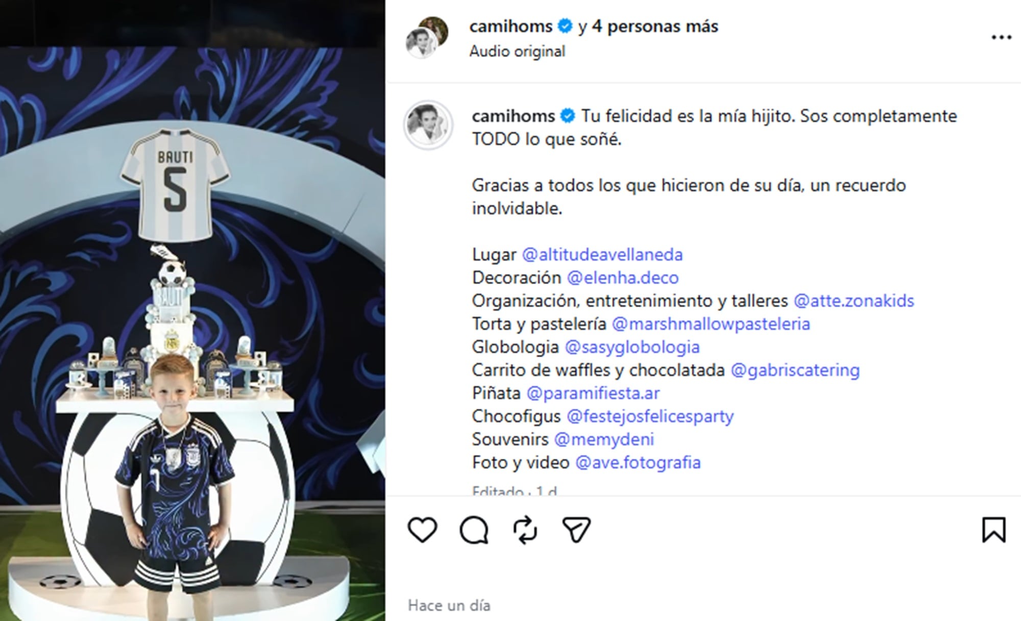 Camila Homs no ocultó su emoción tras festejar el cumpleaños del segundo hijo que tuvo con Rodrigo De Paul