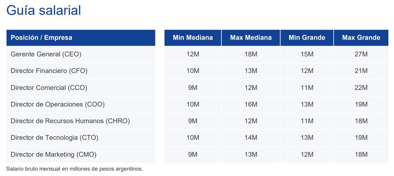 Guía salarial de ejecutivos C Level, según el Estudio de Tendencias de la Guía Salarial Argentina 2025 de Michael Page