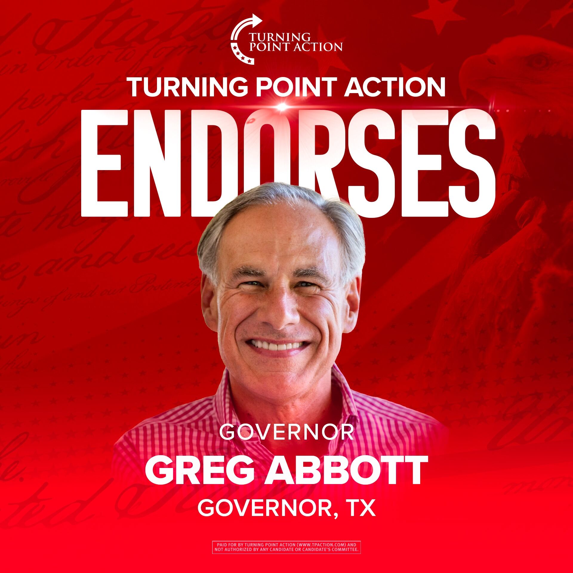Turning Point Action respalda al gobernador Abbott para la reelección