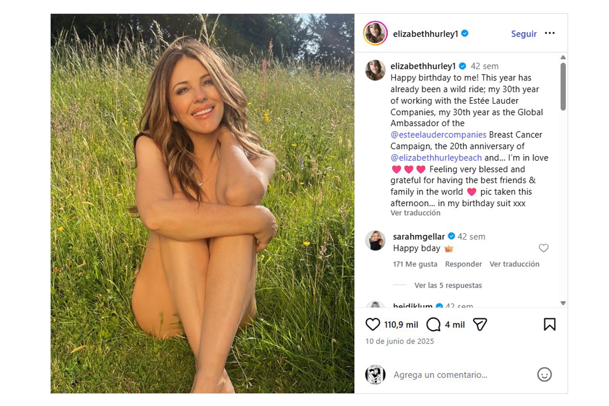 El sensual posteo Elizabeth Hurley cuando cumplió 60 años