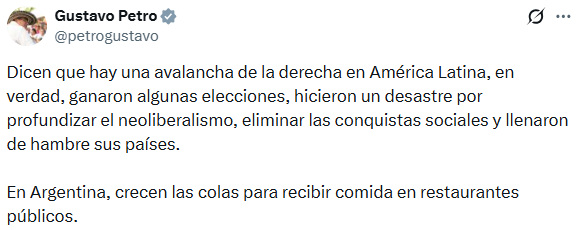 El mandatario colombiano también señaló la mala situación social y económica que atraviesa la Argentina