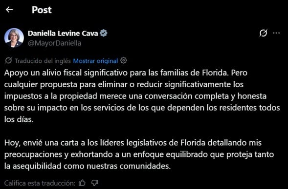 La alcaldesa de Miami-Dade en contra del plan de DeSantis sobre la exención al impuesto de la propiedad