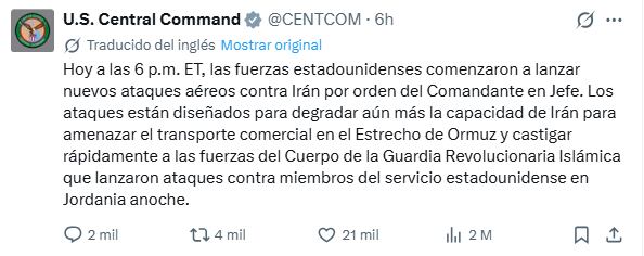 El posteo del Centcom