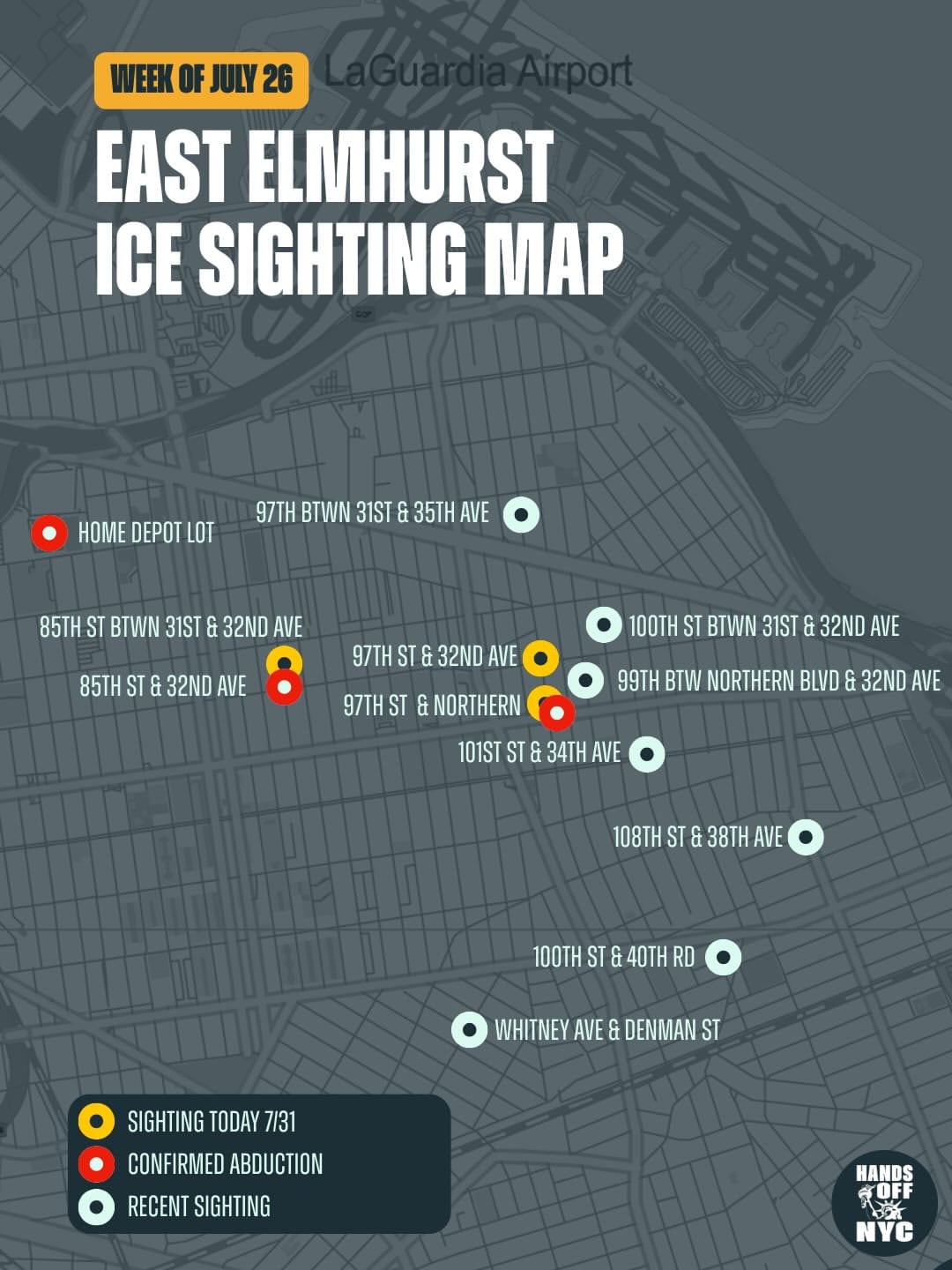 Mapa de avistamientos de ICE en East Elmhurst