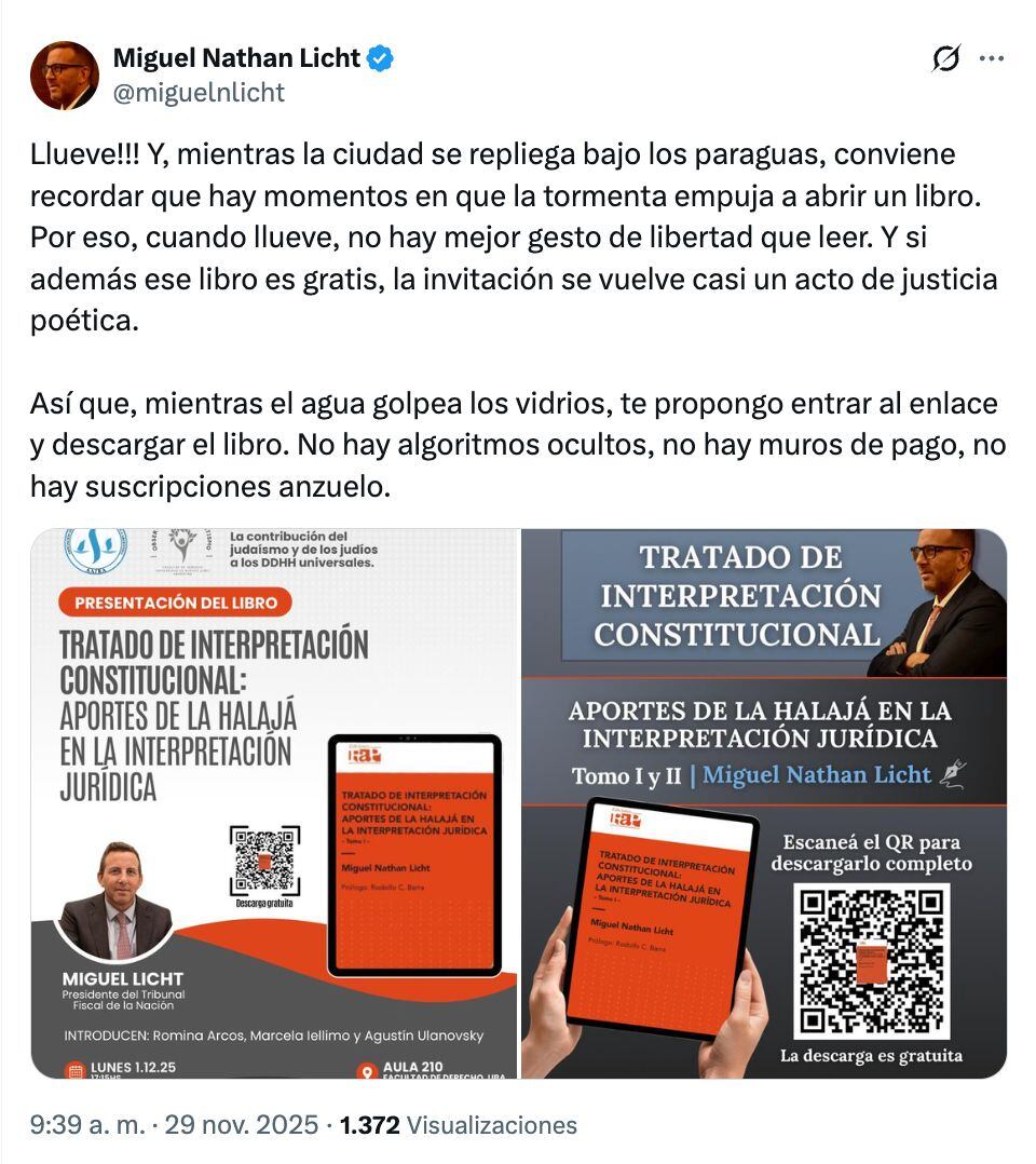 El posteo de Miguel Nathan Licht