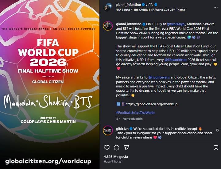 Madonna, BTS y Shakira estarán en el show del entretiempo de la final de la Copa del Mundo 6 Madonna, BTS y Shakira encabezarán el primer espectáculo del descanso de una final de la Copa Mundial.