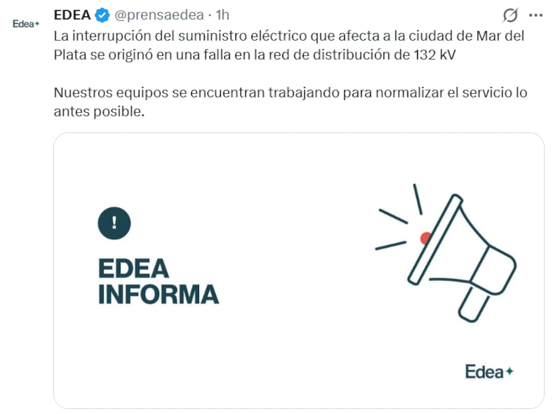 Qué provocó el corte de luz en Mar del Plata