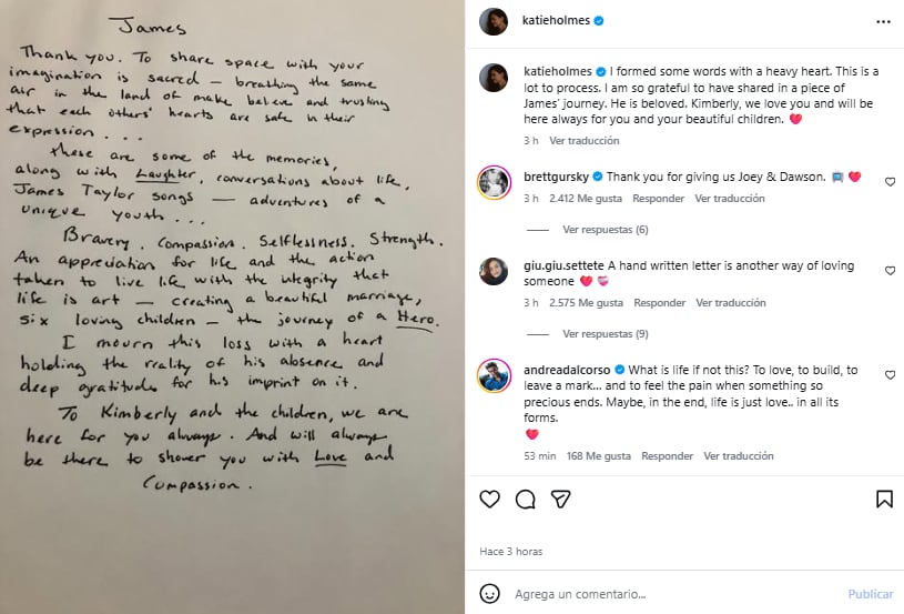 La emotiva despedida de Katie Holmes a James Van Der Beek (Foto: Instagram @katieholmes)