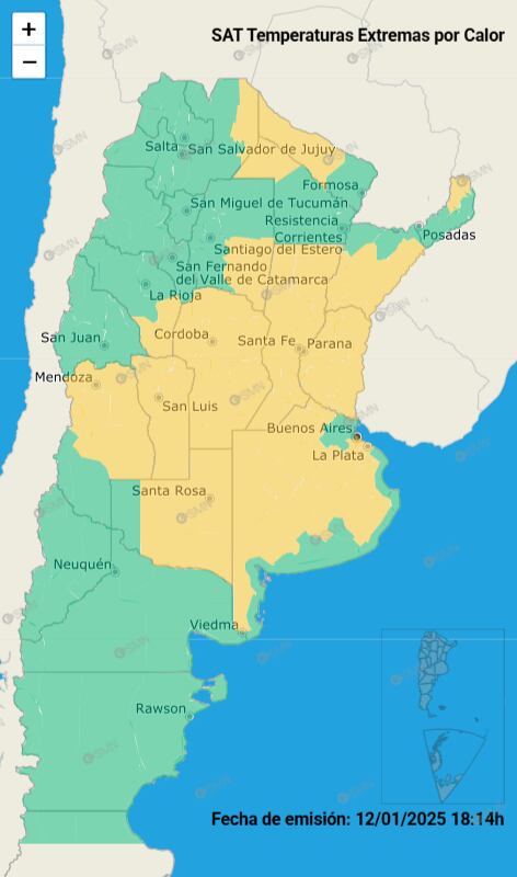 Las provincias afectadas por la alerta amarilla de calor extremo para este lunes 13 de enero