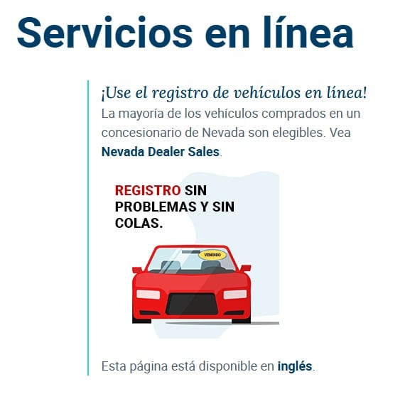 El catálogo de servicios en línea se encuentra en el sitio oficial del DMV (Nevada Department of Motor Vehicles)