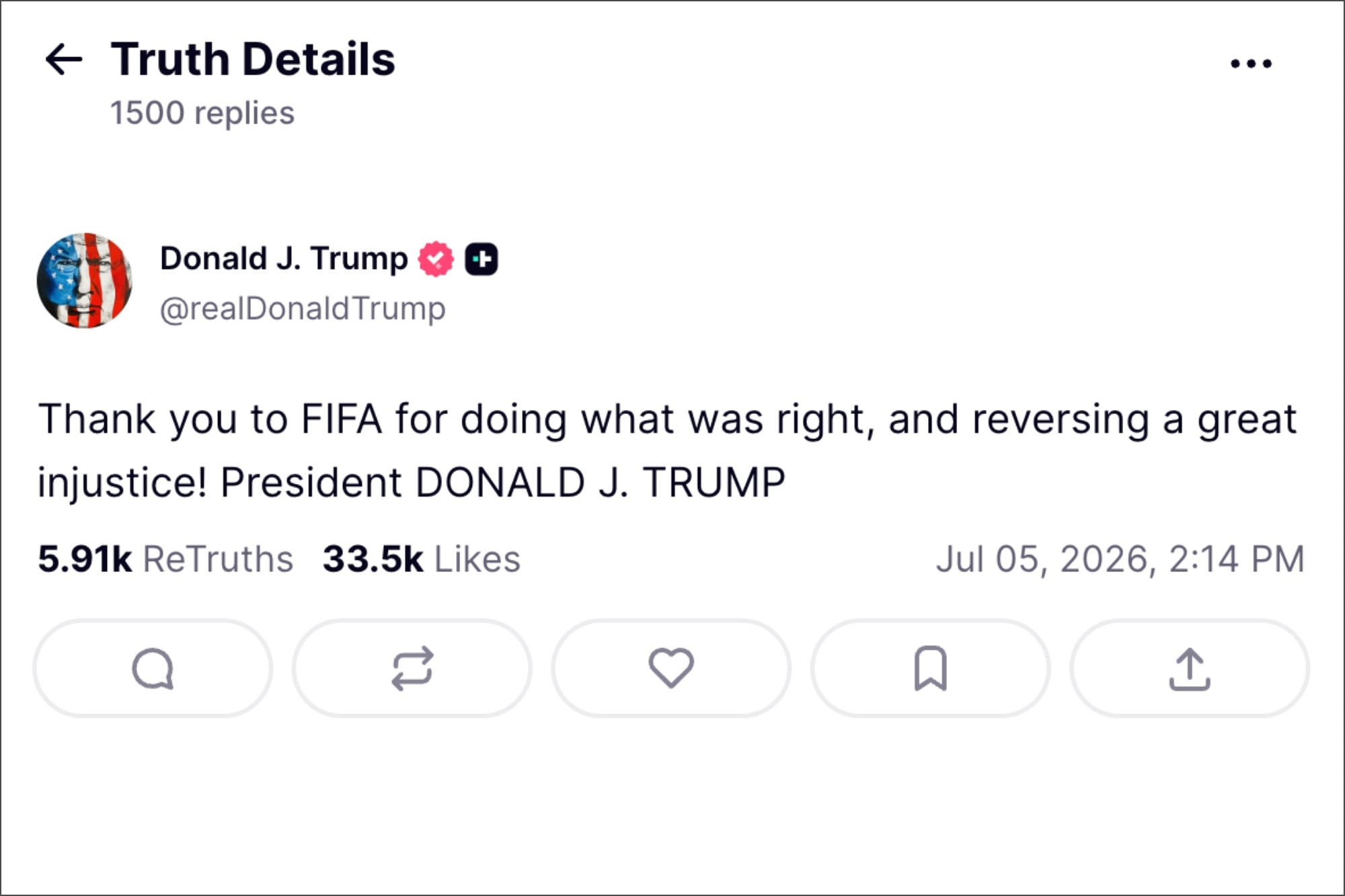 Trump celebró la polémica decisión de la FIFA con un mensaje en redes sociales en el que sostuvo que se volvió atrás