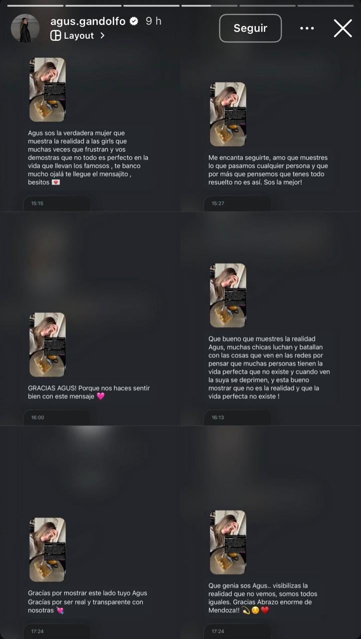 Los mensajes de apoyo que recibió la influencer (Foto: Instagram @agus.gandolfo)