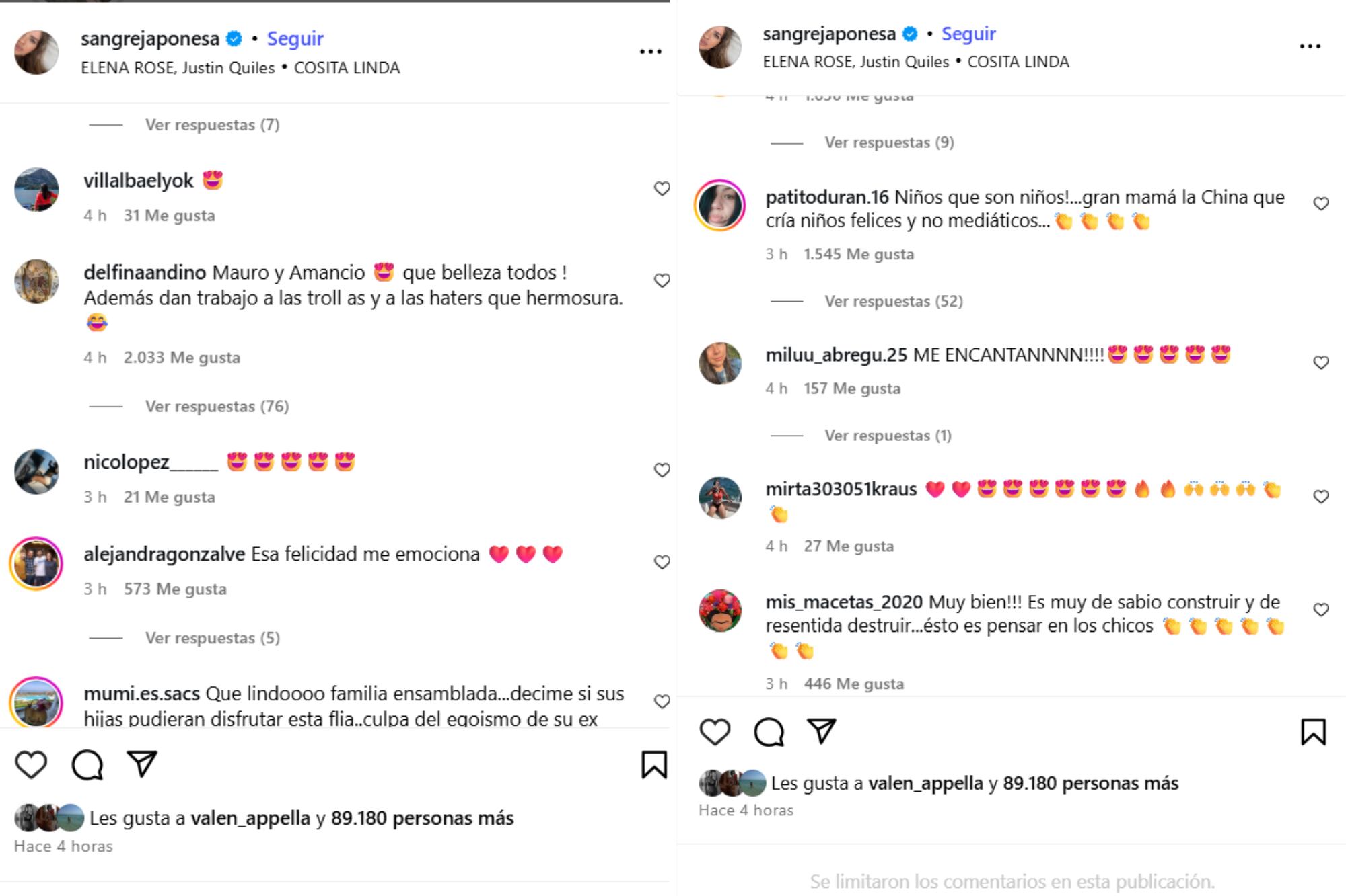 Algunos de los principales comentarios que recibió la China Suárez en su posteo (Foto: Captura Instagram @sangrejaponesa)