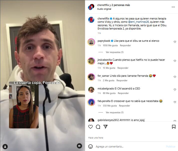 A los usuarios les encantó el crossover entre Emiliano y Fernanda de Envidiosa (Foto: Instagram @chenetflix)