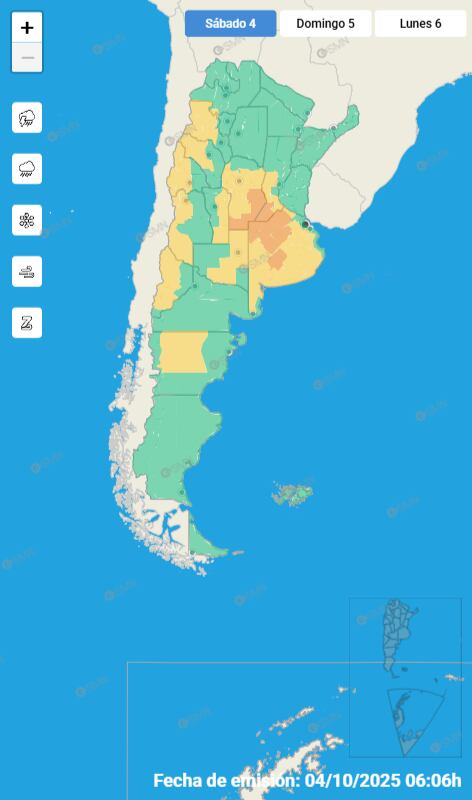 Mapa de alertas para este sábado 4 de octubre