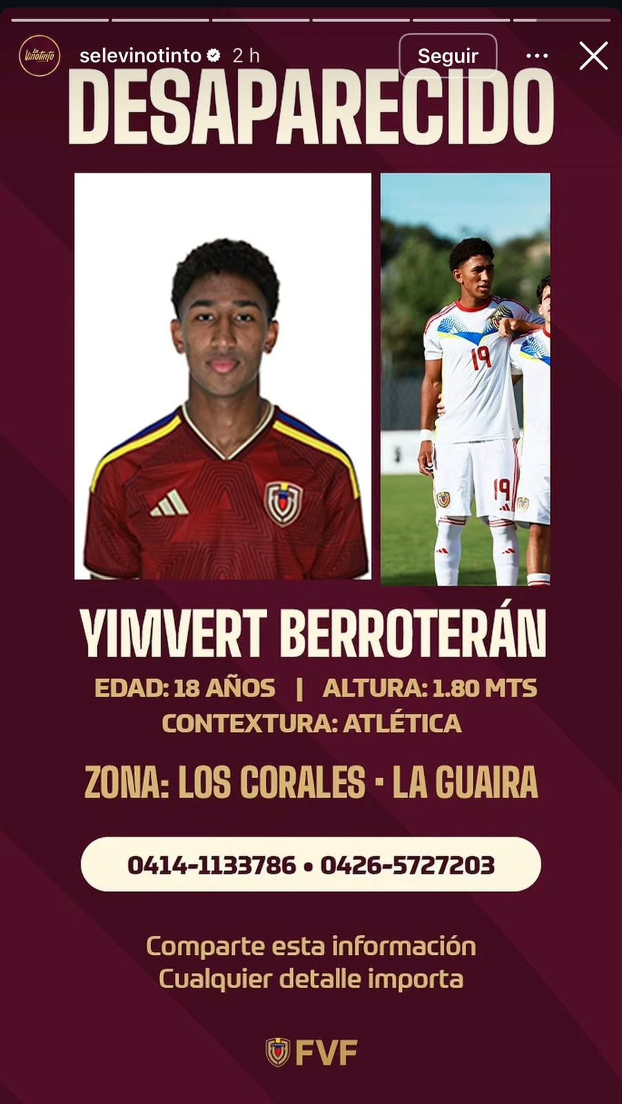 Un jugador de la Sub-20 de Venezuela está desaparecido