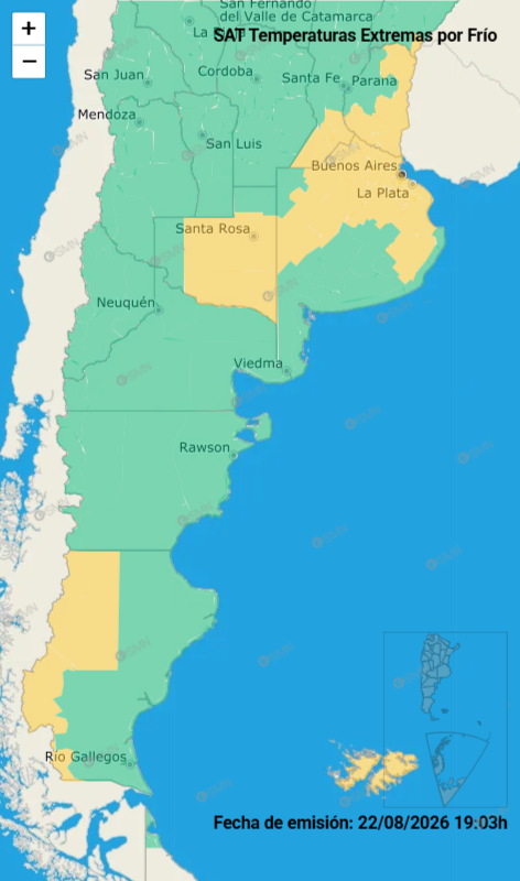 Rige una alerta por frío extremo varias provincias del país