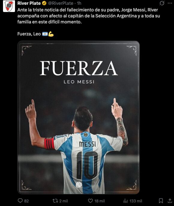El comunicado de River Plate en redes sociales tras conocerse la noticia