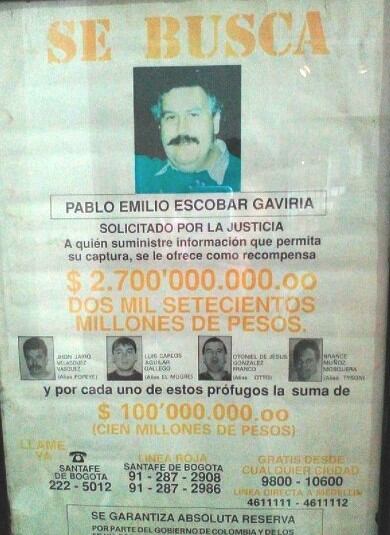 Cartel de búsqueda de Pablo Escobar, 1992