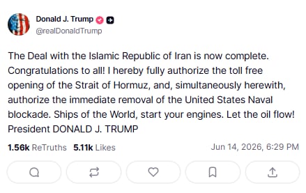 Trump anunció en Truth Social que el acuerdo con Irán