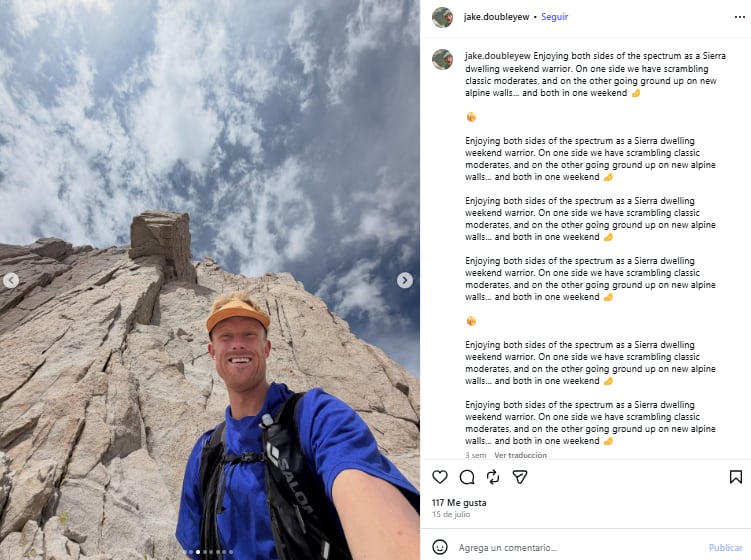 El último posteo de Jake Whisenant (Foto: Instagram @jake.doubleyew)