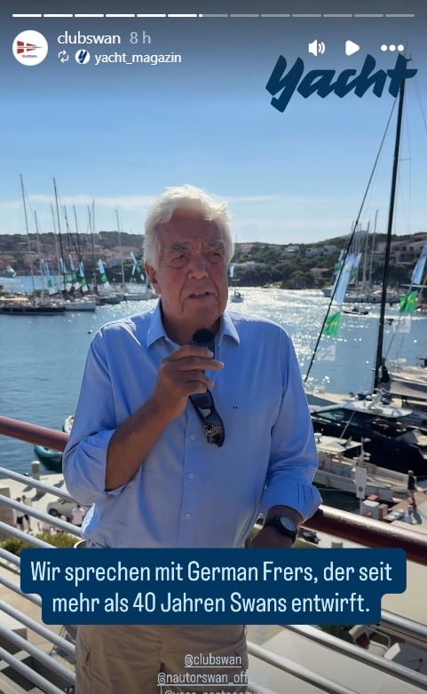 Germán Frers, leyenda viva de la náutica y el arquitecto naval que más modelos creó para Nautor's Swan (entre ellos, el que capitanea José Luis Manzano), estuvo presente esta semana en Porto Cervo para la competencia