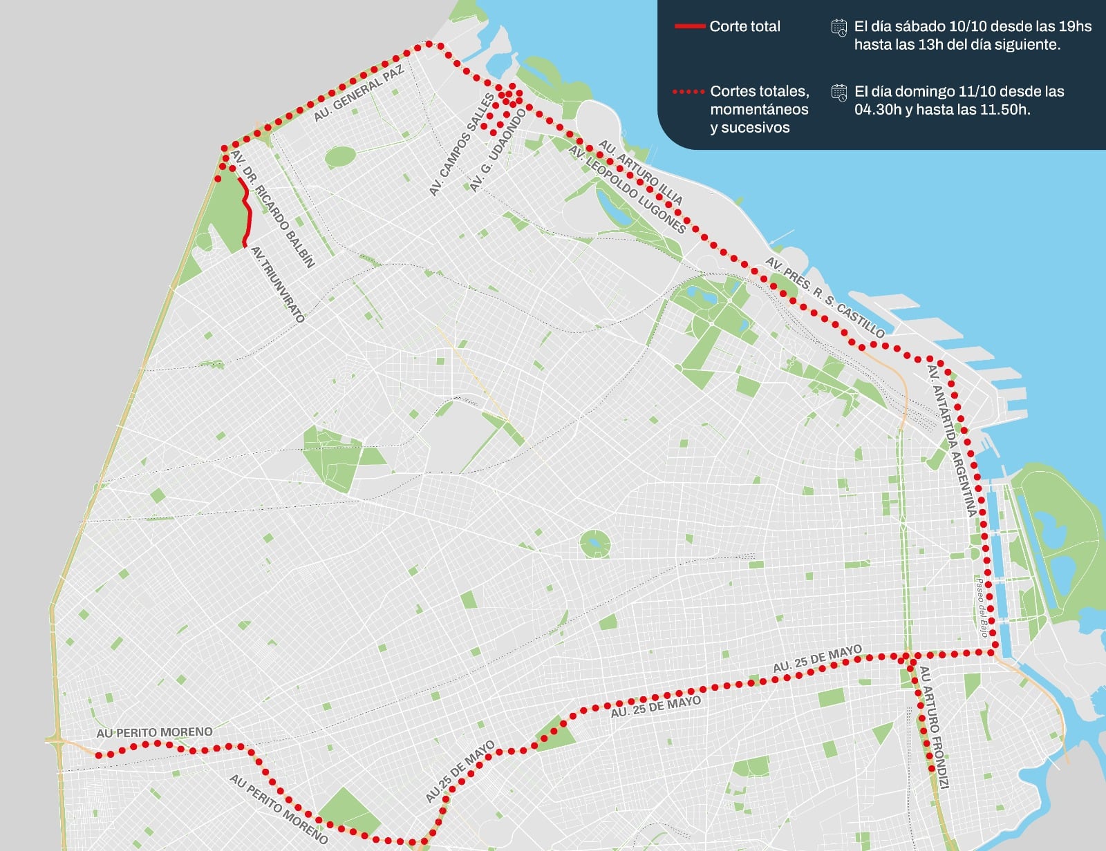 El recorrido del Gran Fondo Buenos Aires atravesará avenidas y autopistas porteñas con cortes temporales y sucesivos durante la competencia que se disputará el domingo