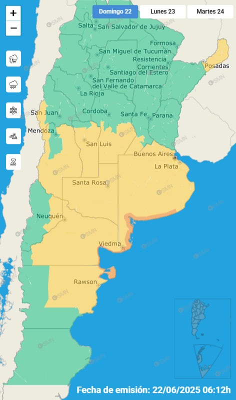 El mapa de alertas para este domingo.