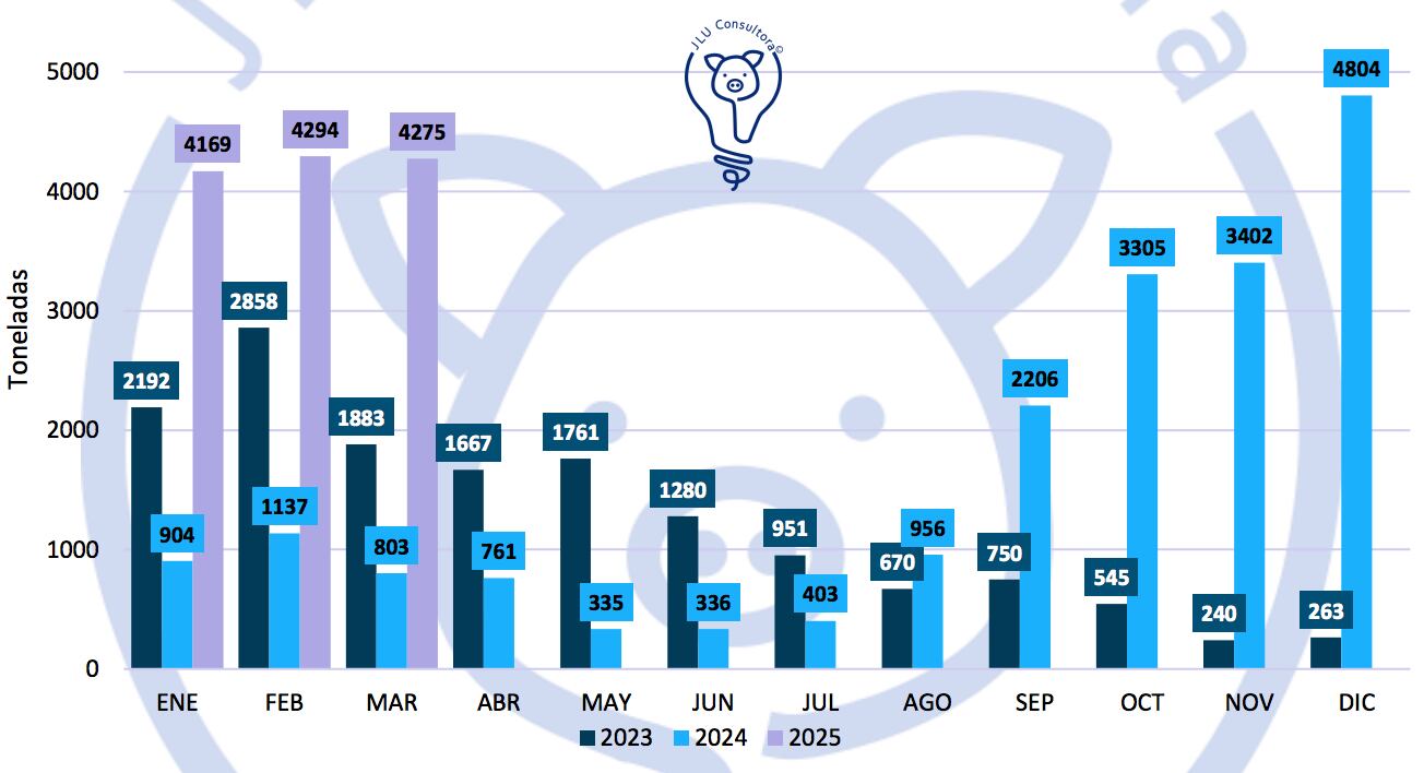 El dato es revelador: cuando se compara lo importado en los tres primeros meses de 2024 contra mismo periodo de 2025, el aumento es el 348%