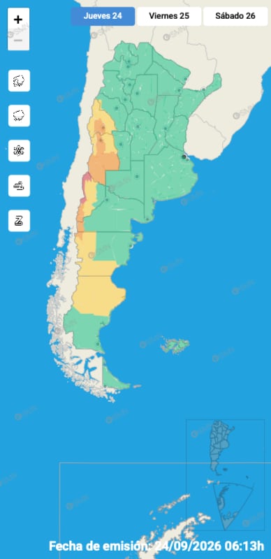 El mapa de alertas del SMN para este jueves